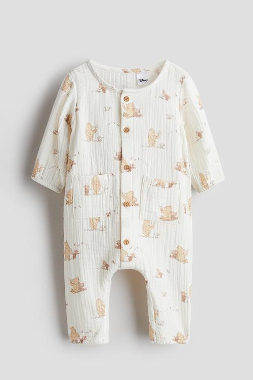 Printed cotton romper suit - white/winnie the pooh 