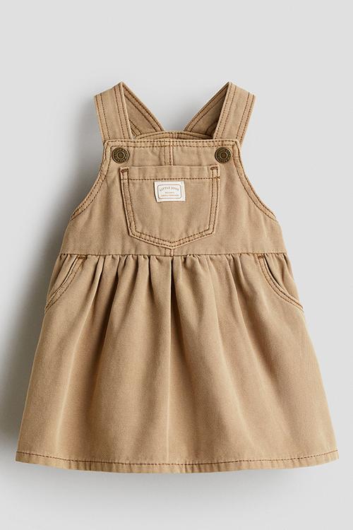 Cotton twill dungaree dress - beige