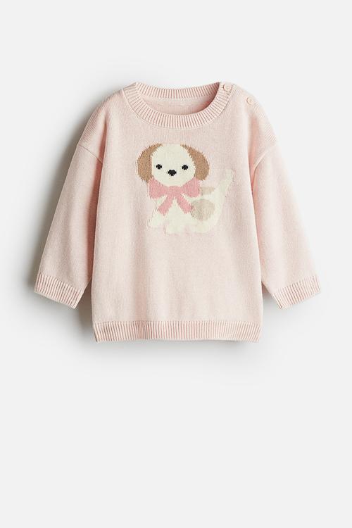 Jacquard-knit jumper - light pink dog