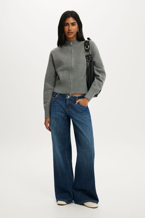Cinched knit bomber - charcoal marle