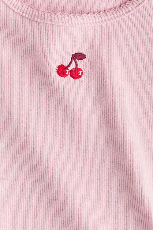 Picot-trimmed jersey top - light pink cherries