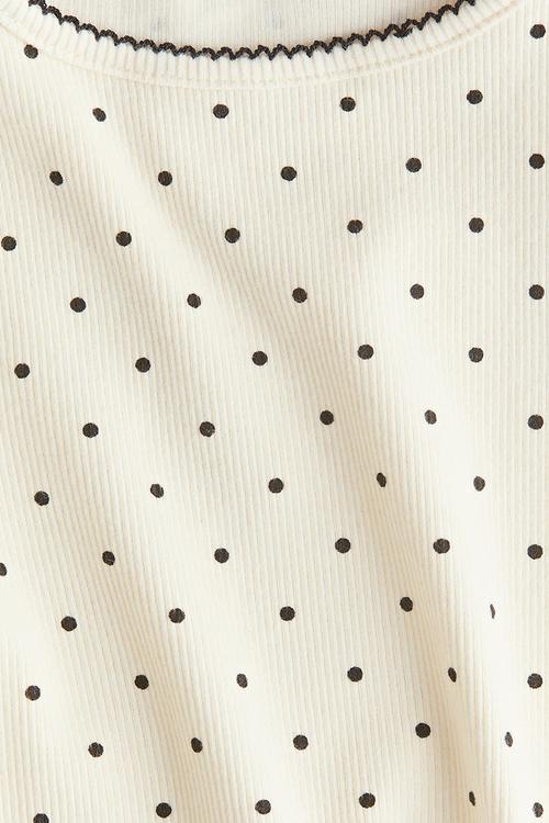 Picot-trimmed jersey top - cream spotted