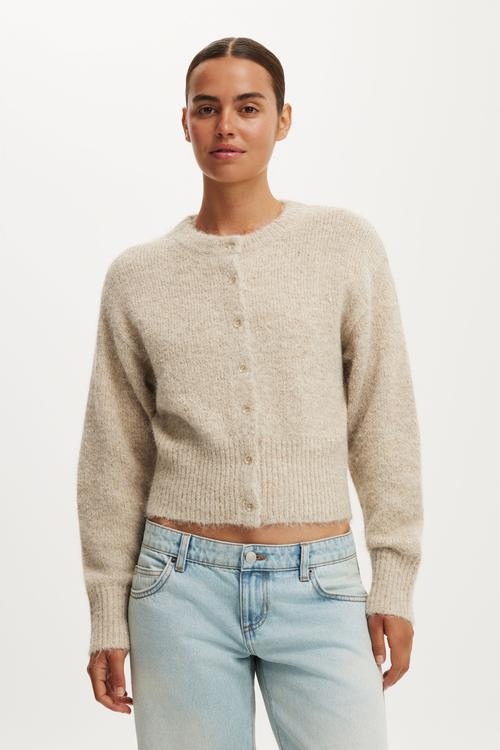 Luxe dreamy crew cardi - chai dust marle