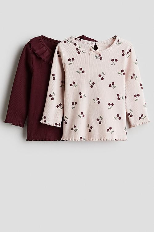 2-pack ribbed jersey tops - light pink cherries