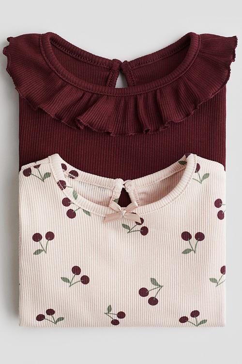 2-pack ribbed jersey tops - light pink cherries