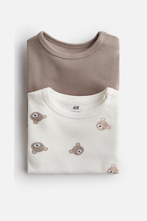 2-Pack long-sleeved bodysuits - dark beige bears