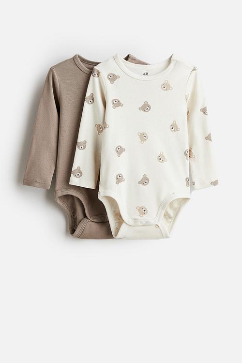 2-Pack long-sleeved bodysuits - dark beige bears
