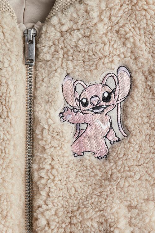 Appliquéd teddy bomber jacket - light beige/lilo & stitch 