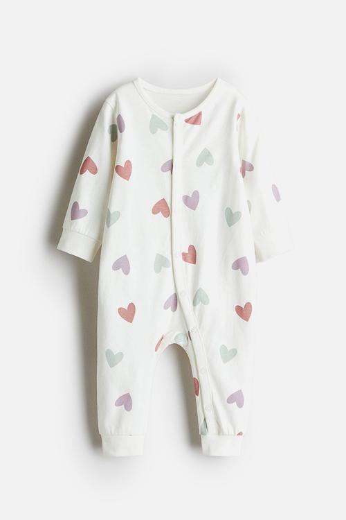 Patterned sleepsuit - white hearts