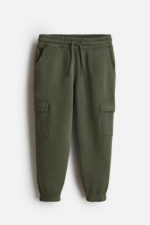 Brushed-inside cargo joggers - khaki green