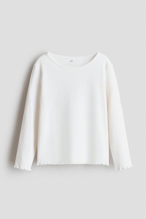 Long-sleeved jersey top - white