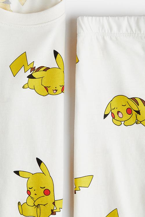Printed cotton jersey pyjamas - white pokémon 