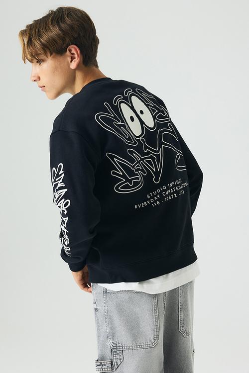 Print-motif sweatshirt - black good days