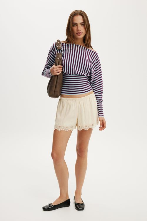 Everfine ls batwing knit - Iced Marine Plum Stripe