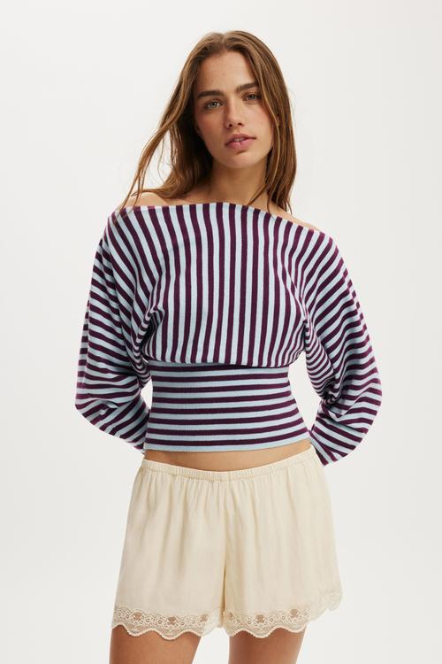 Everfine ls batwing knit - Iced Marine Plum Stripe