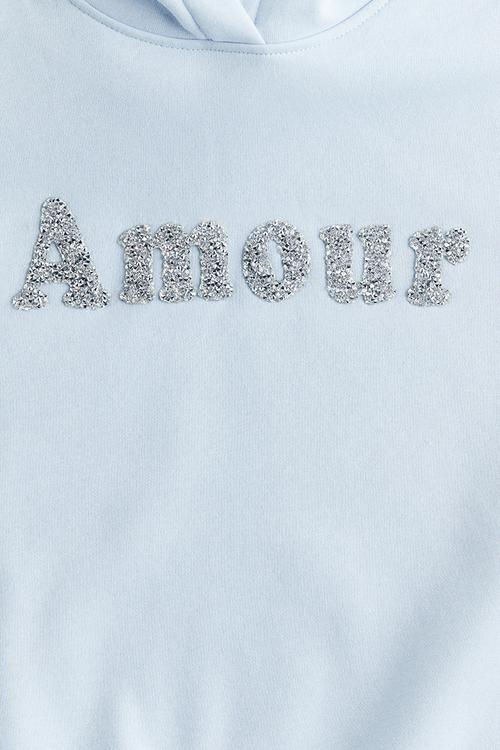 Oversized motif-detail hoodie - light blue/amour 