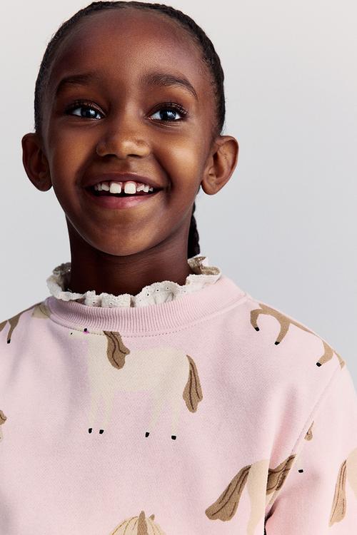 Printed brushed-inside sweatshirt - light pink/horses 