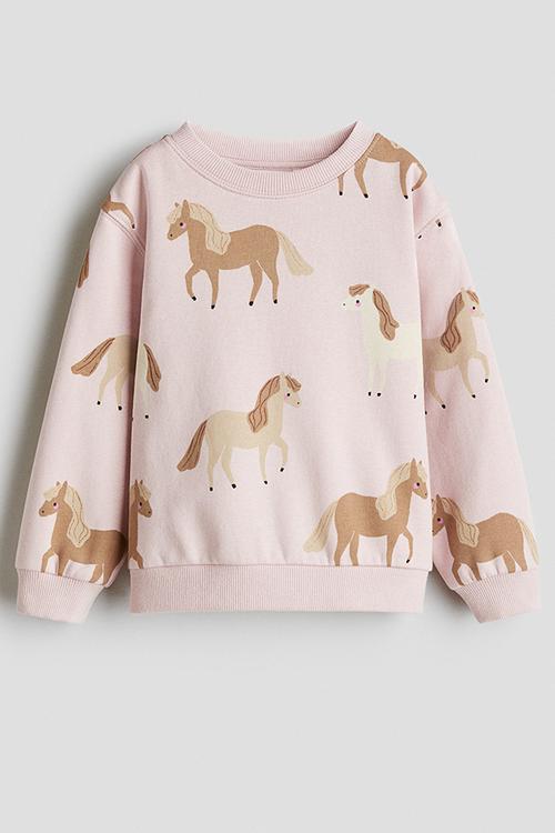 Printed brushed-inside sweatshirt - light pink/horses 