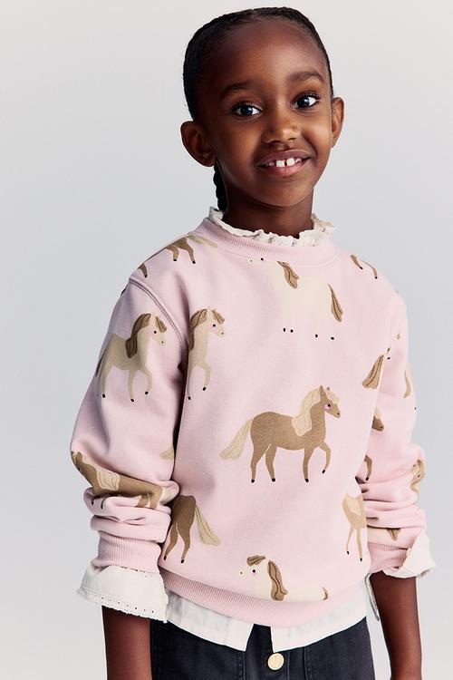 Printed brushed-inside sweatshirt - light pink/horses 