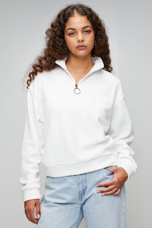 Ladies Knitted Jumper With Collared Zip - Chocolate
