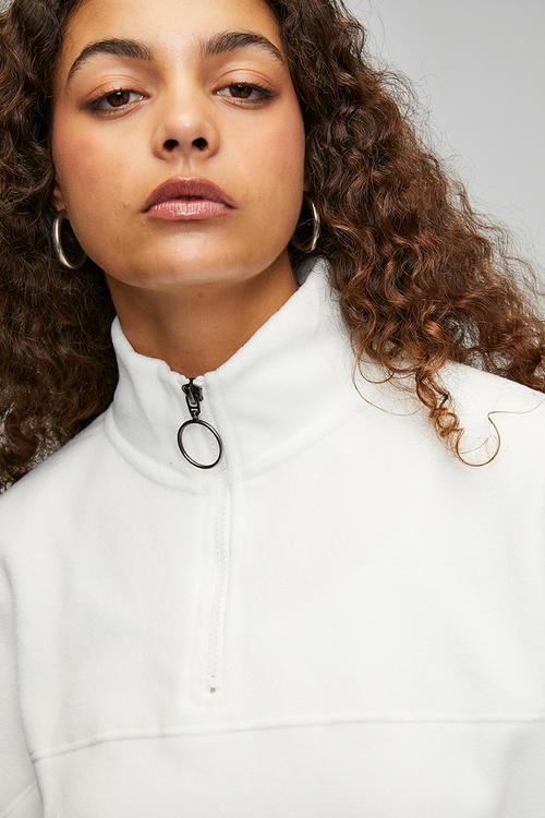 Ladies Mid Zip Fleece Sweatshirt - Cream