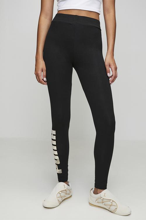 Ess Logo Lab Metallic Leggings W Bl - Puma Black-Puma Silver