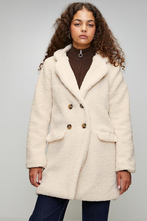 Ladies Long Length Double Breasted Jacket - Cream