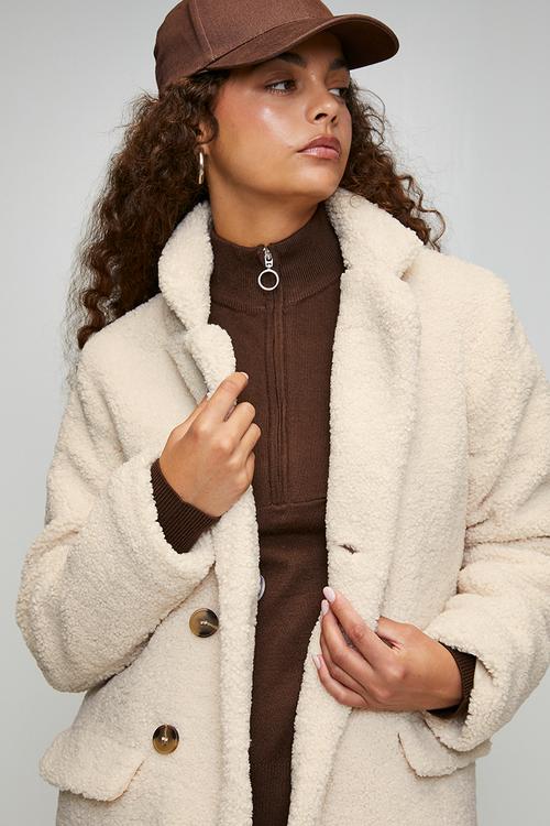 Ladies Long Length Double Breasted Jacket - Cream
