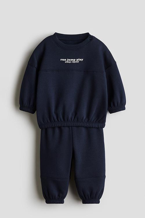 2-Piece brushed-inside sweatshirt set - navy blue