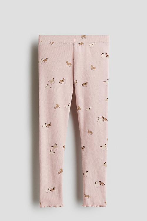 Ribbed cotton leggings - light pink/horses 