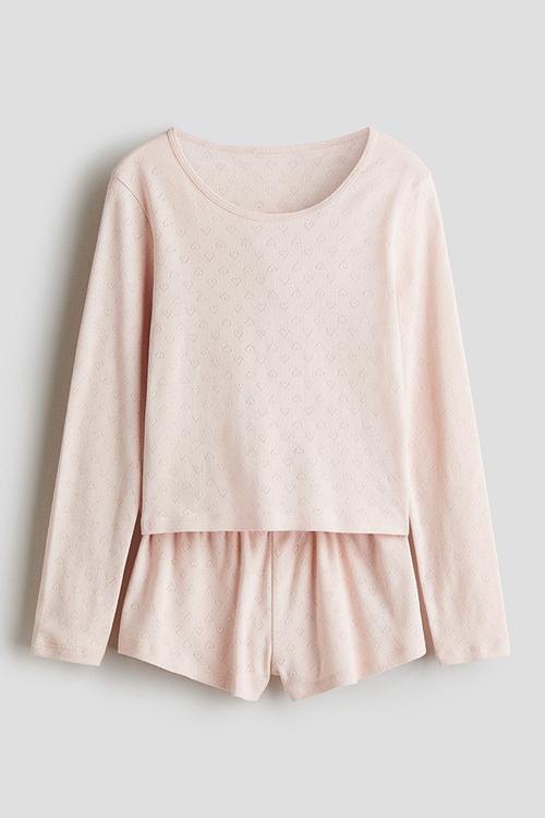 Cotton pointelle pyjamas - powder pink