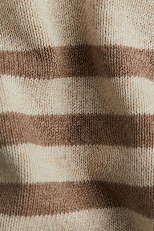 Jacquard-knit cotton jumper - beige/brown striped