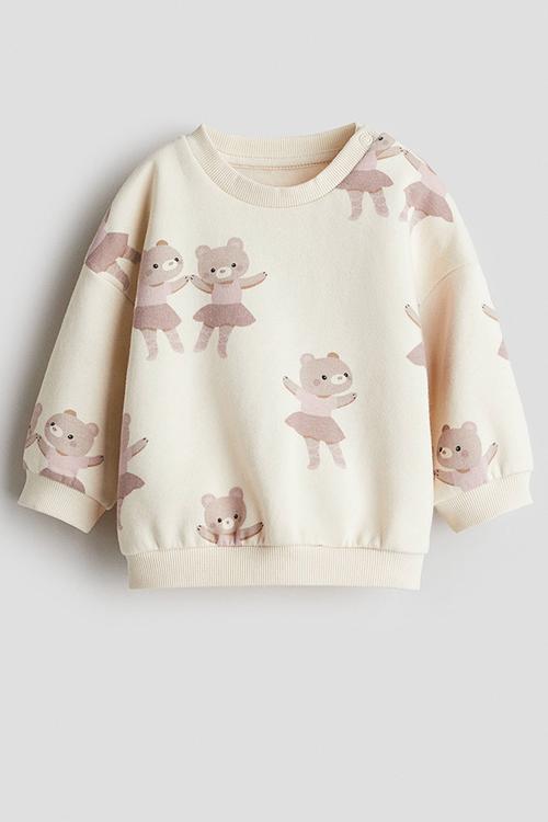 Printed brushed-inside sweatshirt - cream/ballerinas
