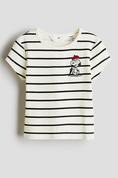 Embroidery-detail top - white/snoopy 