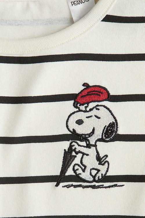 Embroidery-detail top - white/snoopy 