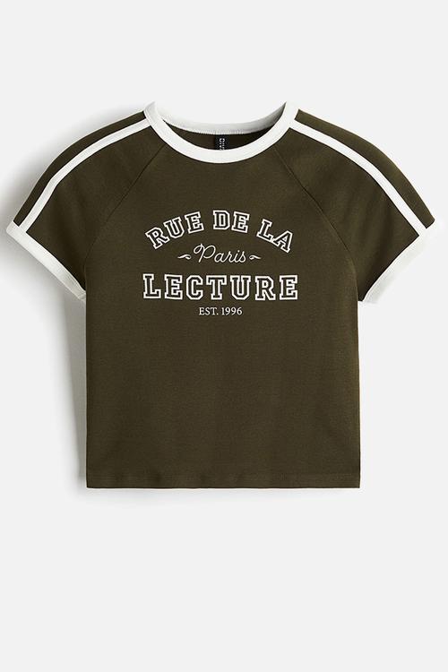 Cropped t-shirt - dark green paris