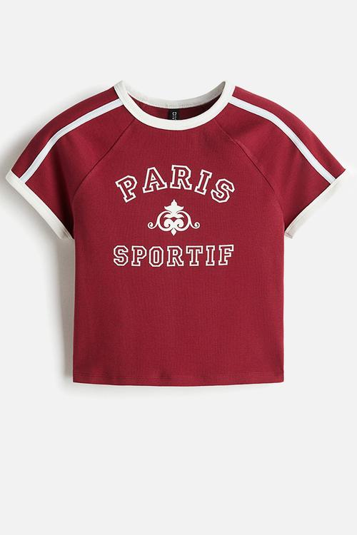 Cropped t-shirt - dark red paris
