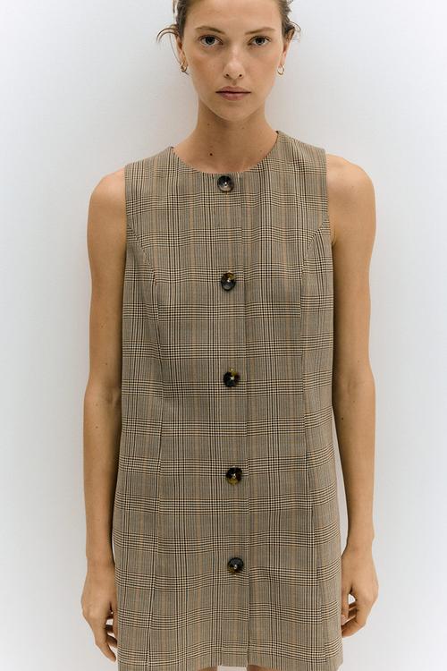 Shift dress - beige checked