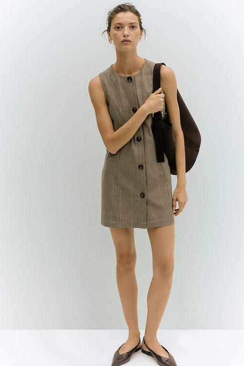Shift dress - beige checked