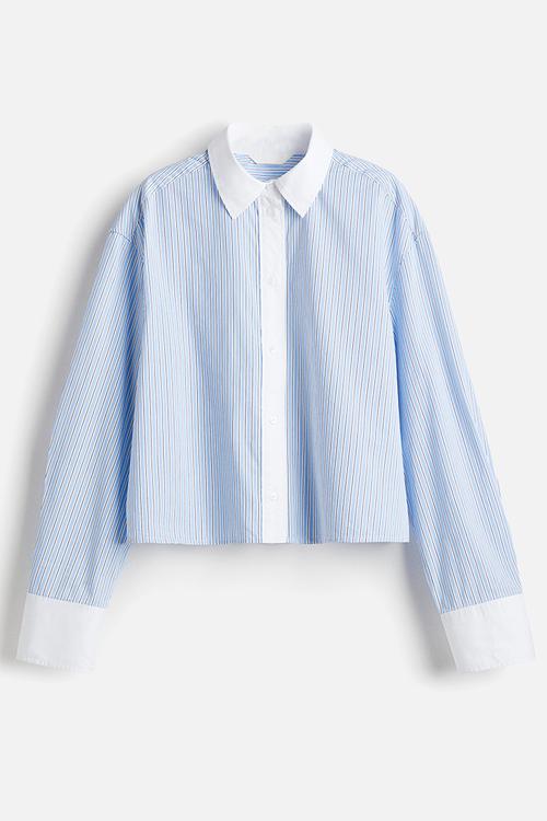 Short poplin shirt - light blue striped