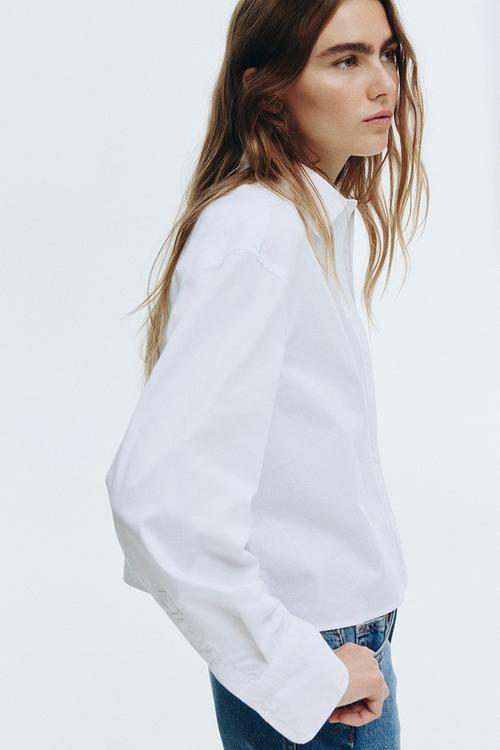 Short poplin shirt - white