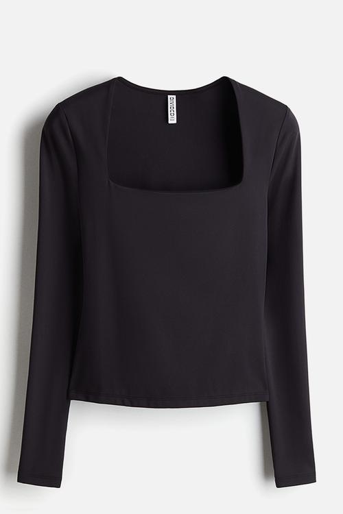 Long-sleeved microfibre top - black