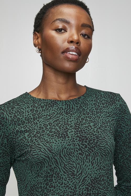 Ladies Long Sleeve Smock Midi Dress - Black/Green