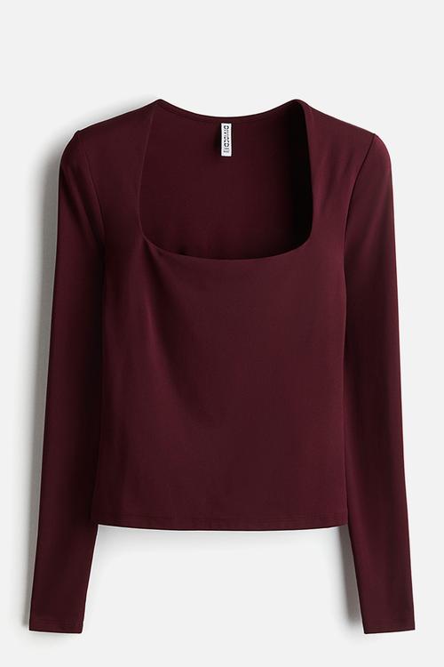 Long-sleeved microfibre top - burgundy