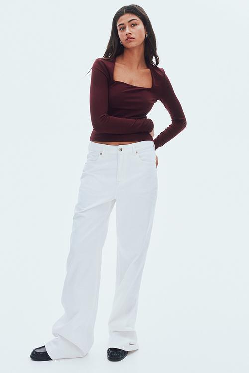 Long-sleeved microfibre top - burgundy
