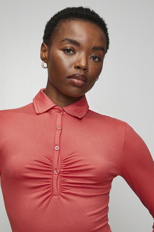 Ladies Button Through Long Sleeve Bodysuit - Rose