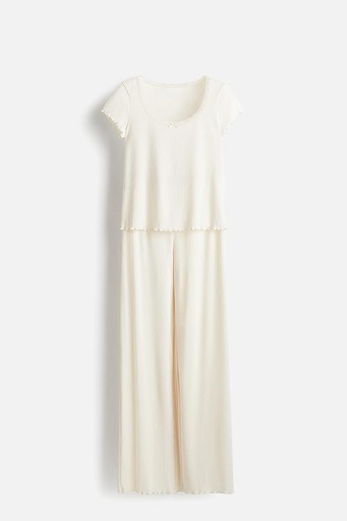 Ribbed pyjamas - cream
