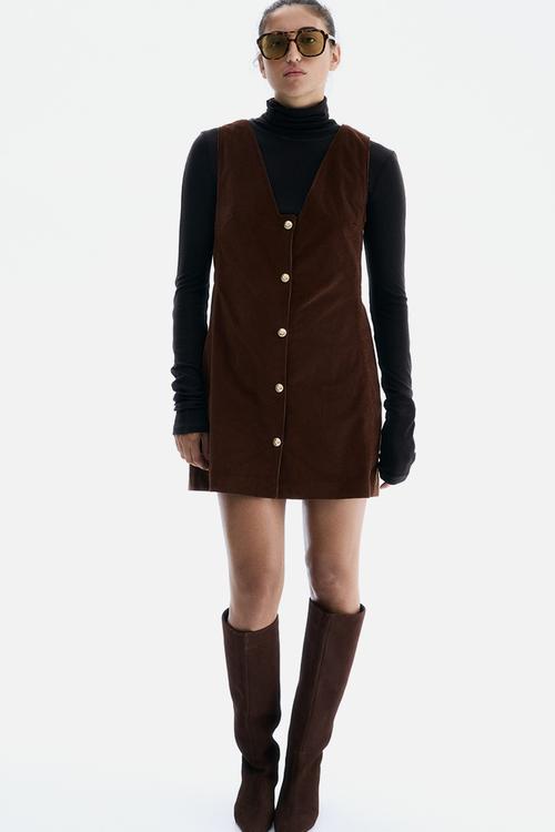 Corduroy pinafore dress - dark brown
