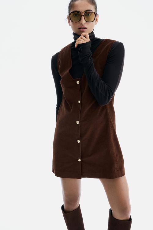 Corduroy pinafore dress - dark brown