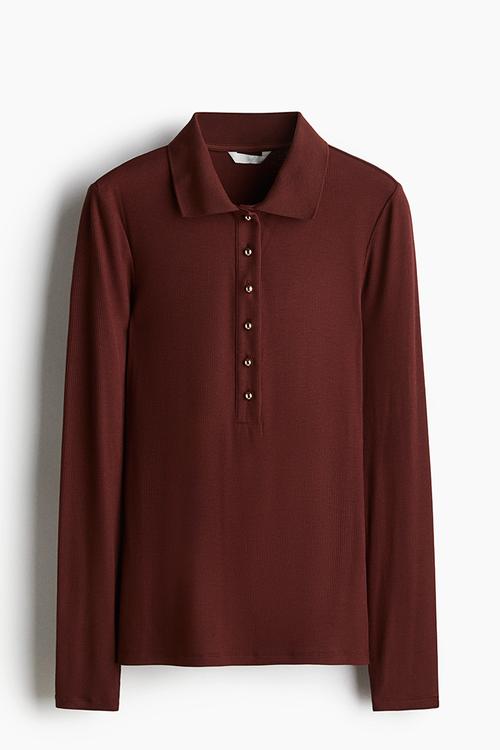Rib-knit polo shirt - burgundy